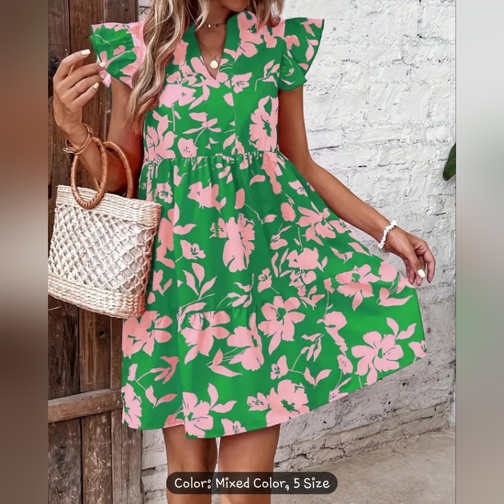 [NEW]💚🩷Floral print summer dress🩷💚